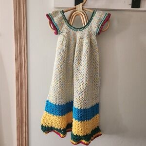 Handmade Crochet Dress‎ Colorful Knit Boho Hippie Sleeveless Girl's Dress